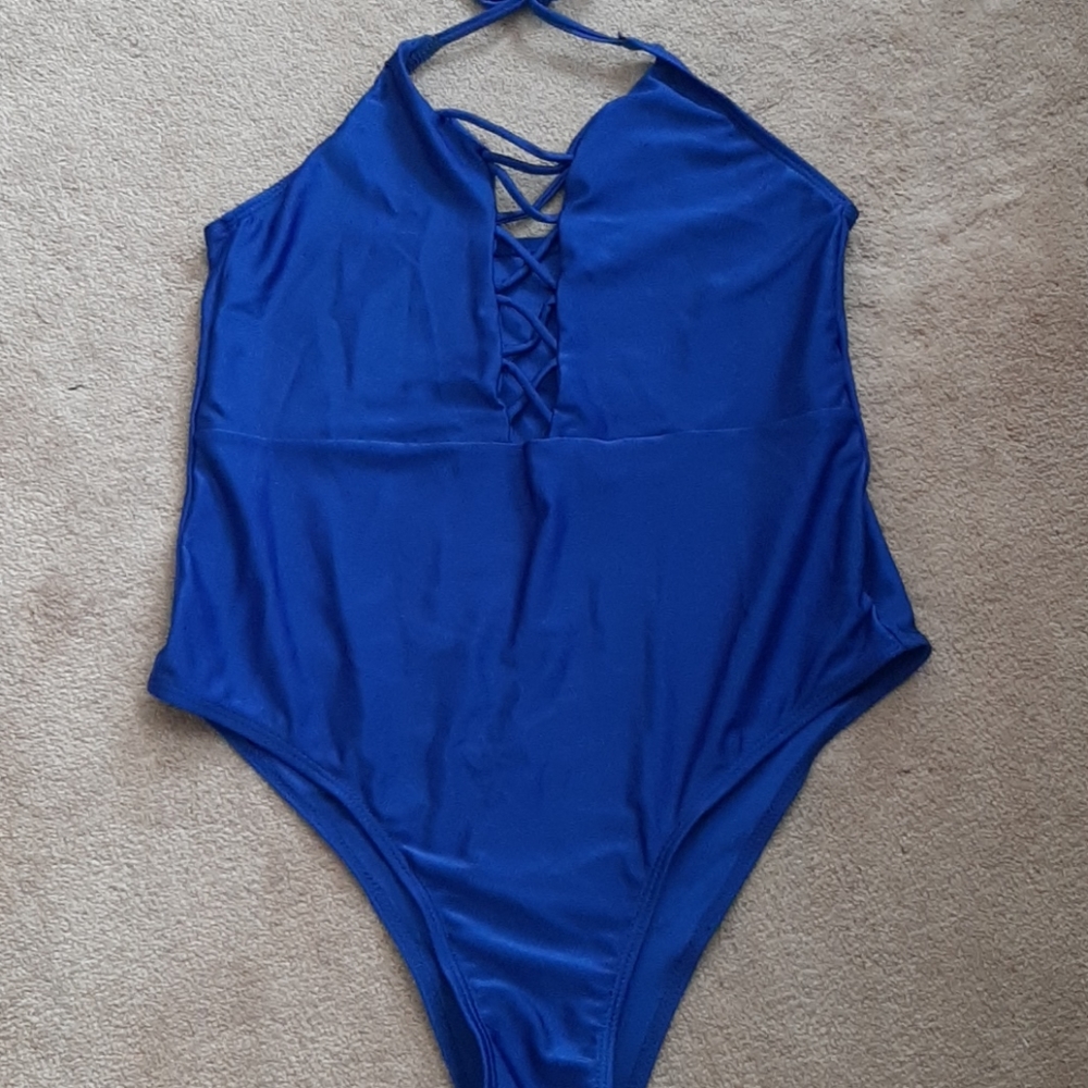 Women’s Royal Blue One-Piece Swimsuit with Lace-Up Front